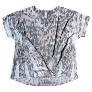 Tryst Shirt Womens Large Top Leopard Print Twist Hem Short Sleeve Round Neck L